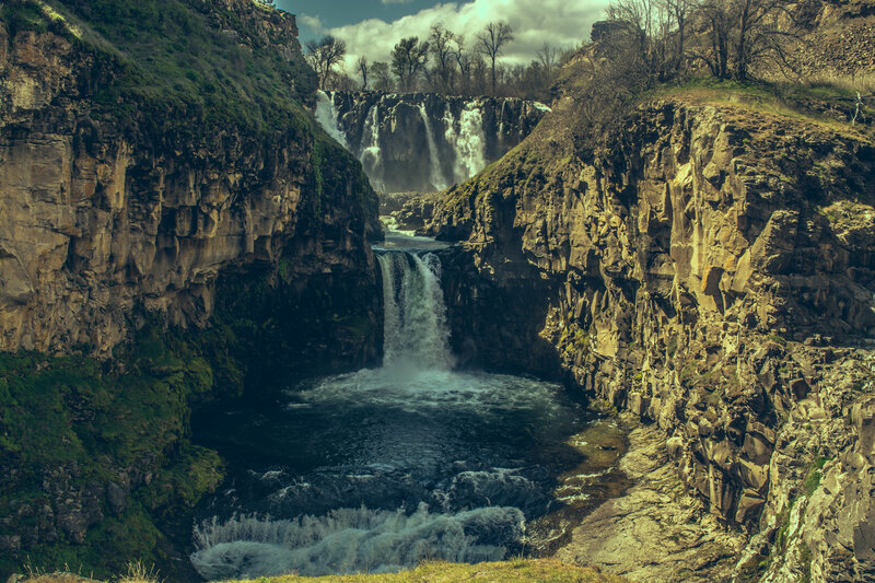 Waterfalls in a rocky canyon