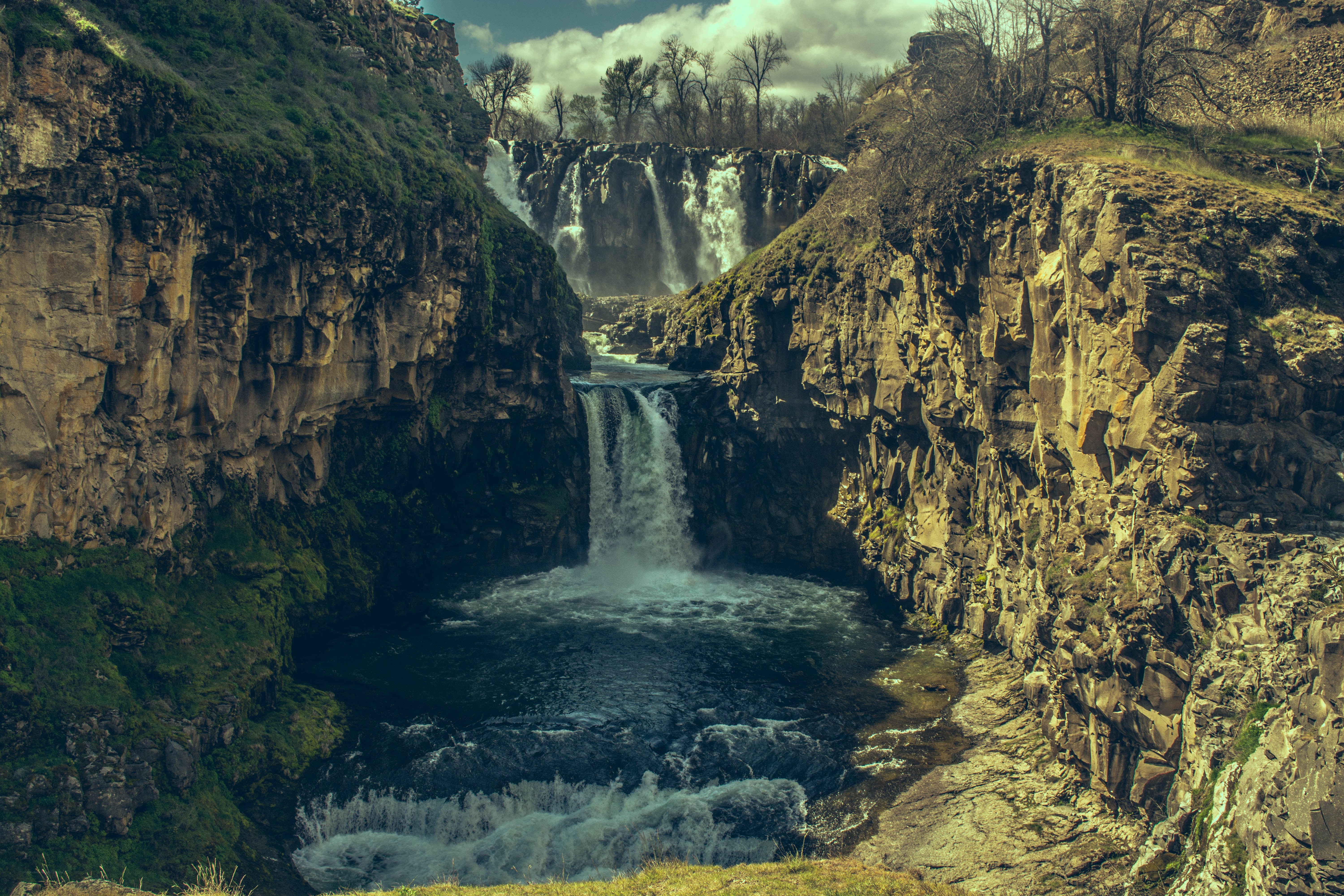 Waterfalls in a rocky canyon