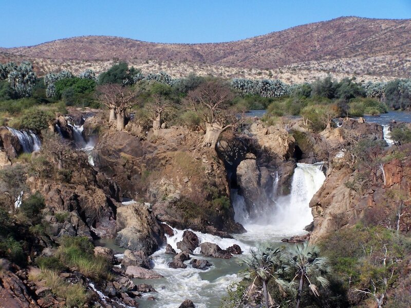 Waterfalls in a rocky landscape