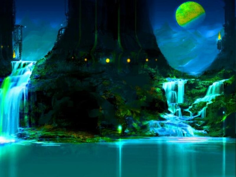 Waterfalls in Alien Landscape