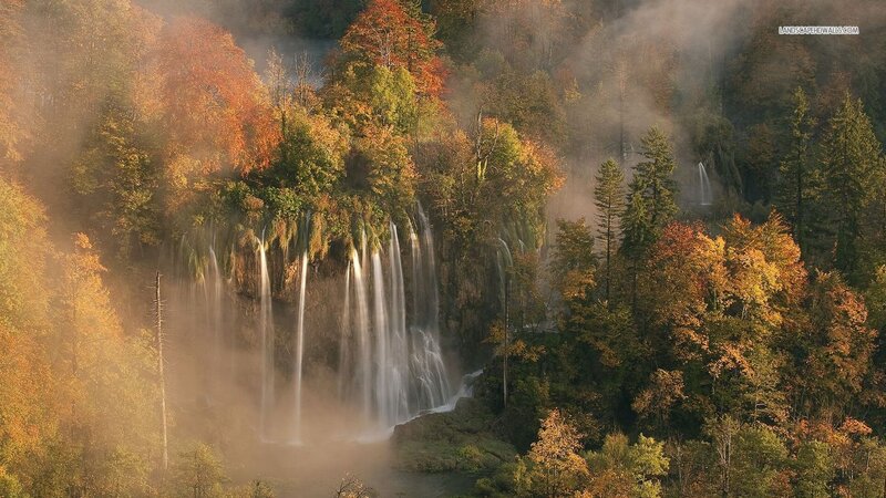 Waterfalls in Autumn Forest — Orange, Serene
