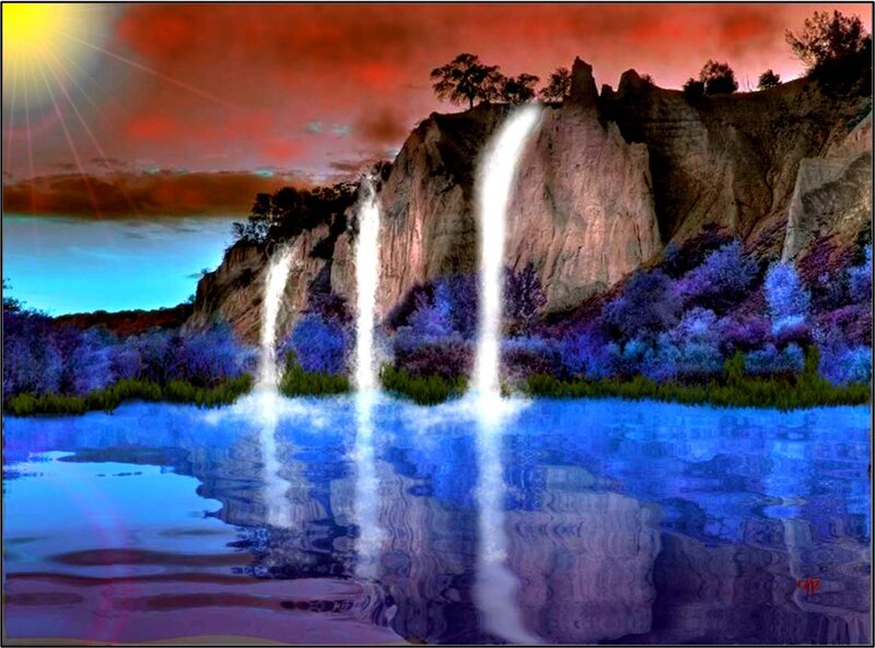 Waterfalls in Canyon — Blue, Dramatic