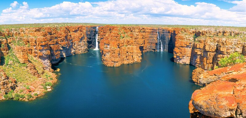 Waterfalls in Canyon — Blue, Serene, Afternoon