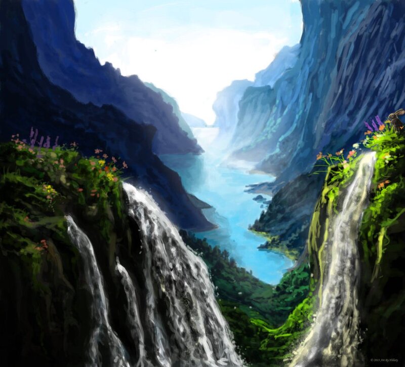 Waterfalls in Canyon — Blue, Serene