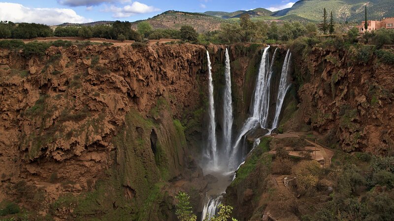 Waterfalls in Canyon — Brown, Dramatic, Afternoon
