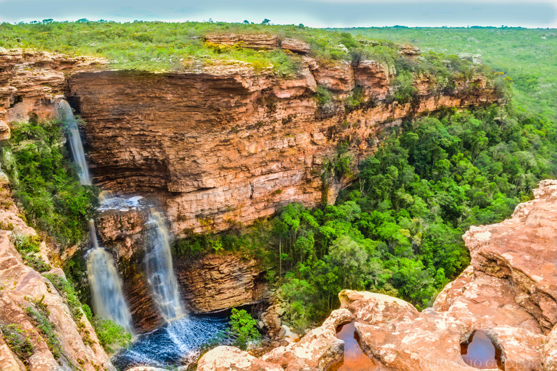 Waterfalls in Canyon — Green, Dramatic, Afternoon, Photograph