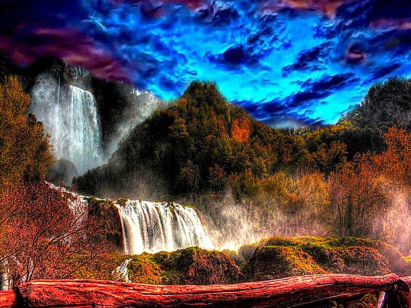 Waterfalls in Forest — Blue, Dramatic
