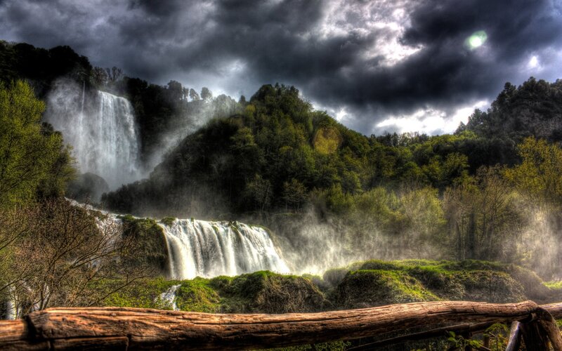 Waterfalls in Forest — Green, Dramatic, Photograph, Trees