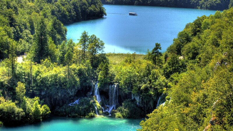 Waterfalls in Forest — Green, Serene, Afternoon, Photograph, Lake