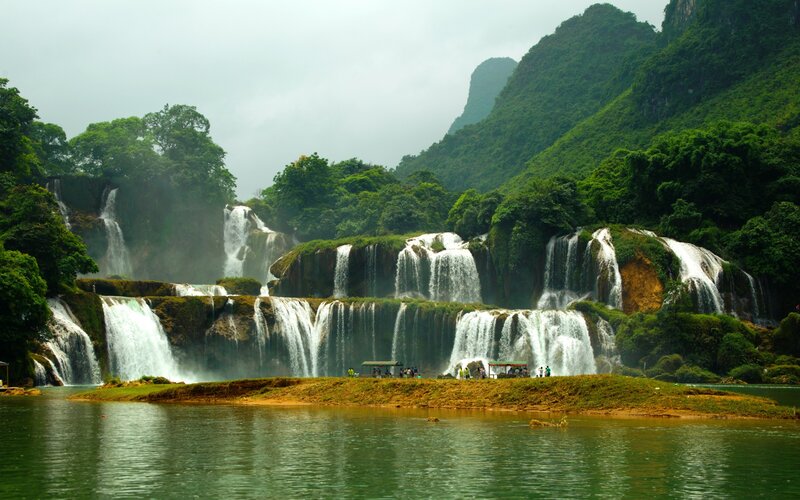 Waterfalls in Forest — Green, Serene, Afternoon, Photograph, Mountains, River
