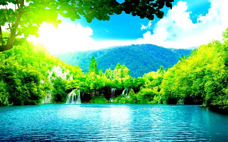 Waterfalls in Forest — Green, Serene, Afternoon, Photograph, Trees, Mountain
