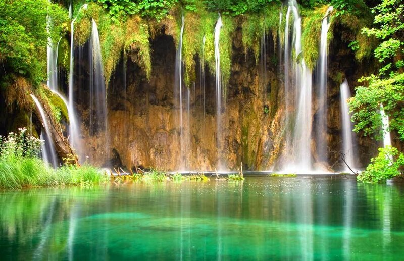 Waterfalls in Forest — Green, Serene, Afternoon, Photograph, Trees, Pool, Rock Face
