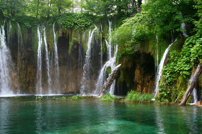 Waterfalls in Forest — Green, Serene, Afternoon, Photograph, Trees, River, Rock