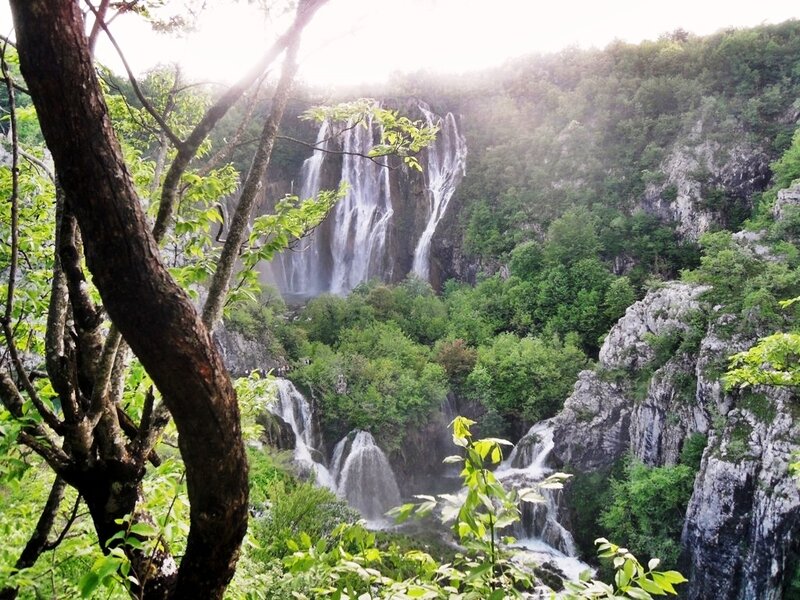 Waterfalls in Forest — Green, Serene, Afternoon, Photograph, Trees, Rock Formations