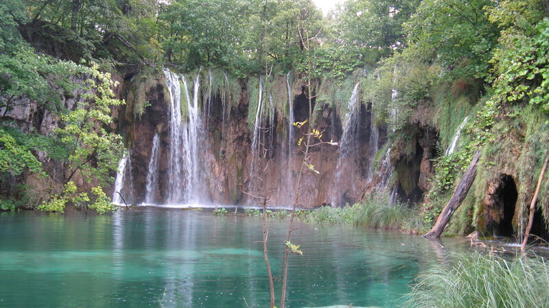 Waterfalls in Forest — Green, Serene, Afternoon, Photograph, Trees, Rock, Pool