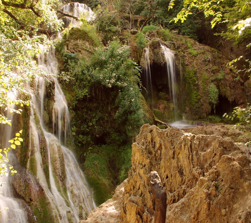 Waterfalls in Forest — Green, Serene, Afternoon, Photograph, Trees, Rocks, Moss