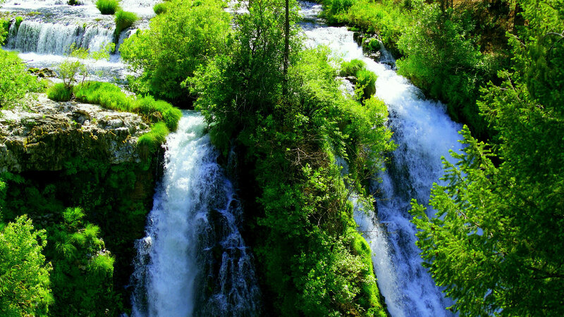 Waterfalls in Forest — Green, Serene, Afternoon, Photograph, Trees, Rocks, River