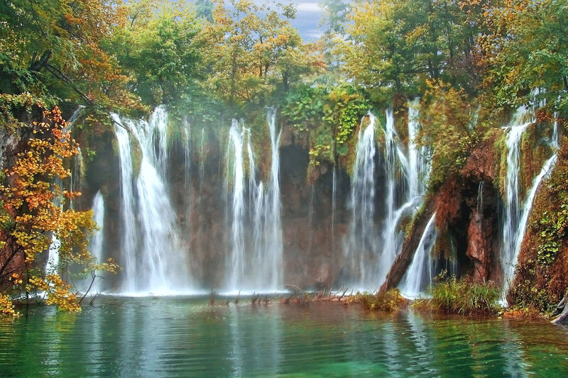 Waterfalls in Forest — Green, Serene, Autumn