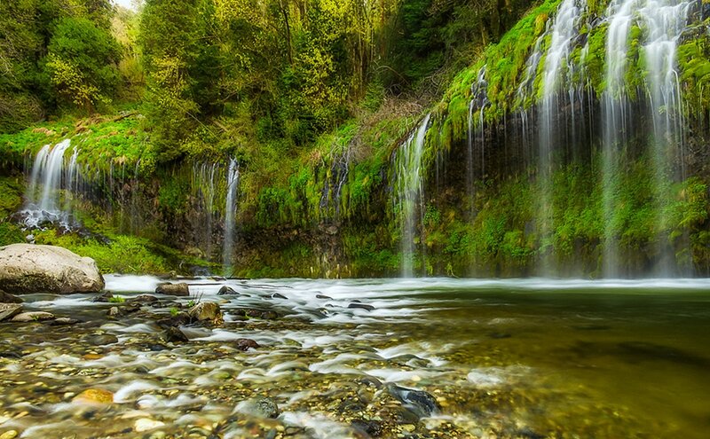 Waterfalls in Forest — Green, Serene, Spring, Photograph, River