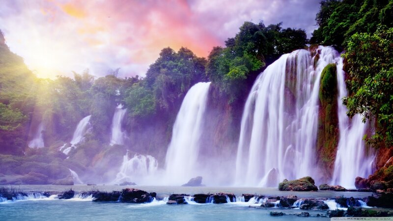 Waterfalls in Forest — Purple, Serene
