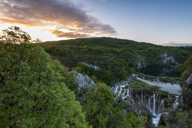 Waterfalls in Forested Valley — Green
