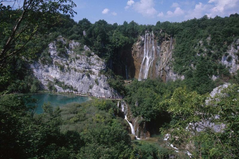 Waterfalls in Forested Valley