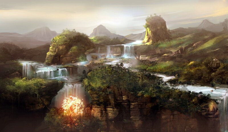 Waterfalls in Jungle Landscape