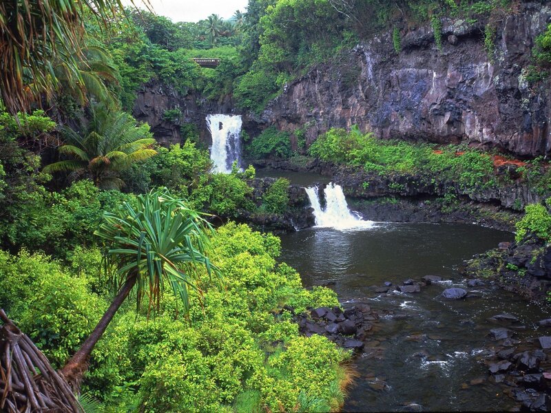 Waterfalls in lush tropical forest