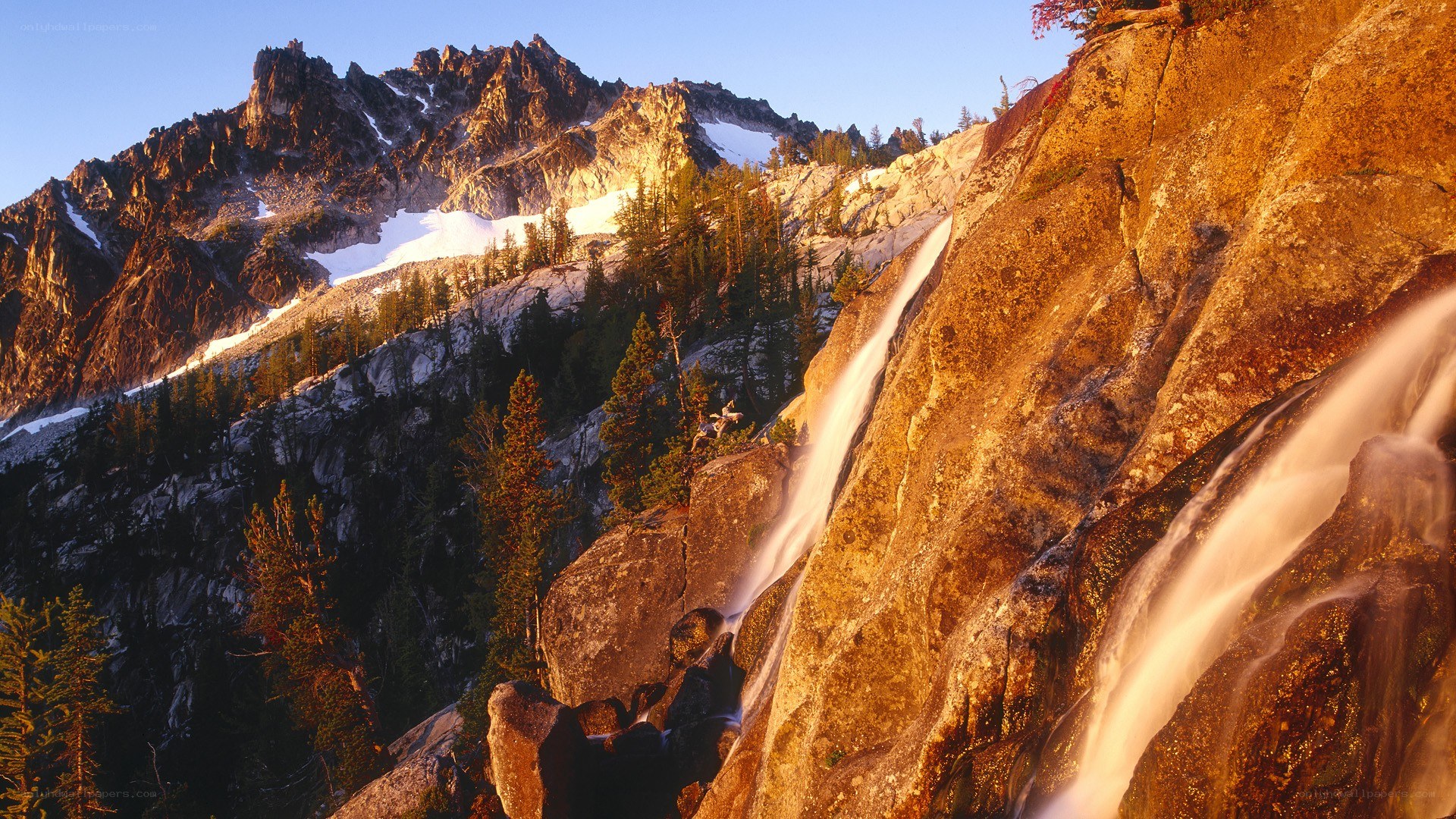 Waterfalls in mountain landscape