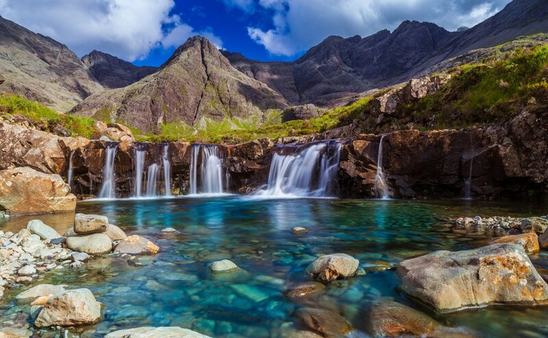 Waterfalls in Mountain Valley — Blue, Serene