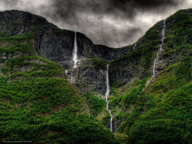 Waterfalls in Mountain Valley — Green, Dramatic