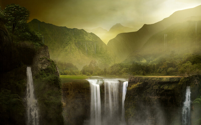 Waterfalls in Mountain Valley