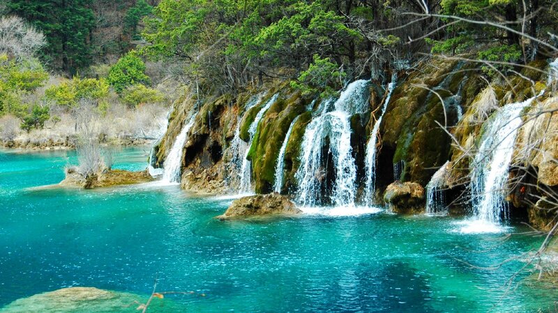 Waterfalls in Turquoise Lake