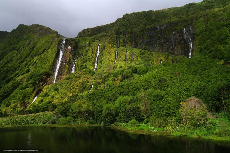 Waterfalls on Green Hillside — Dramatic