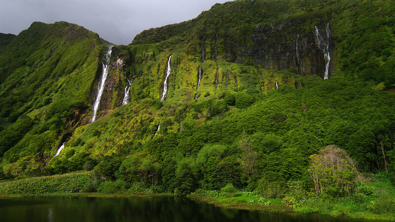 Waterfalls on Green Hillside