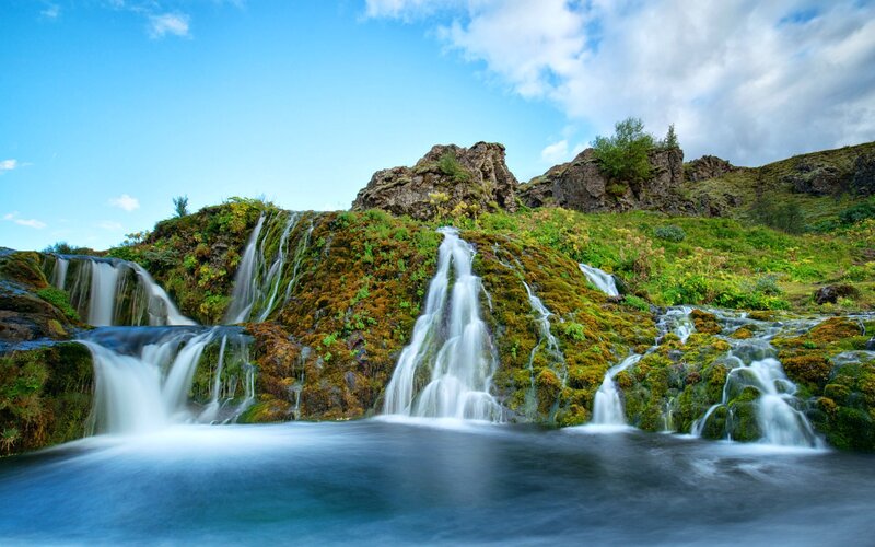Waterfalls on Mossy Rocks