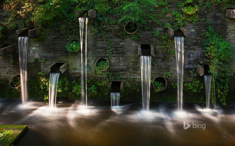 Waterfalls on Stone Wall — Green