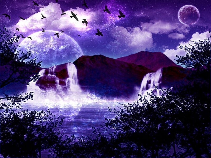 Waterfalls under Purple Sky