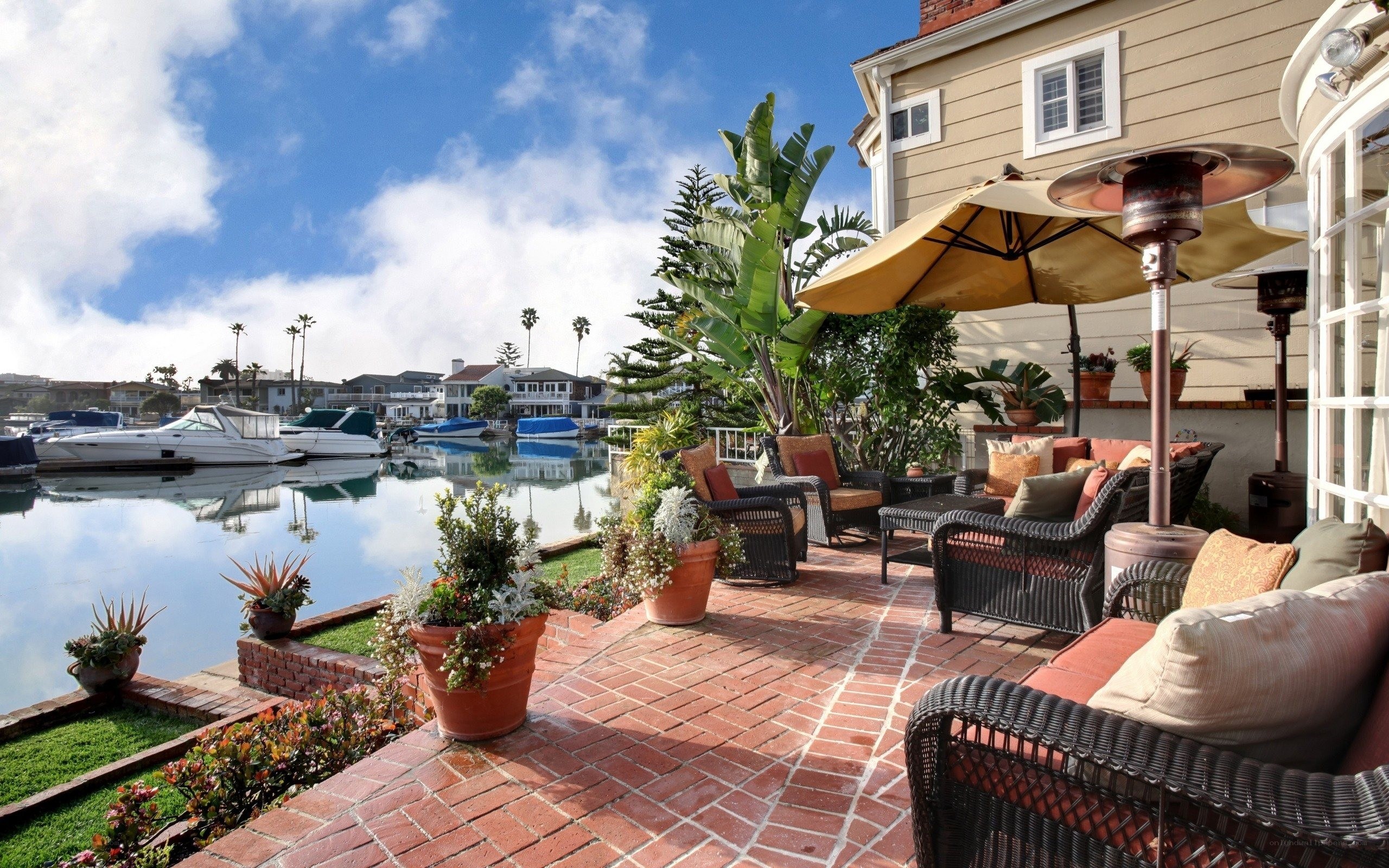 Waterfront patio with boats