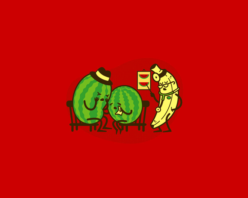 Watermelon and banana characters