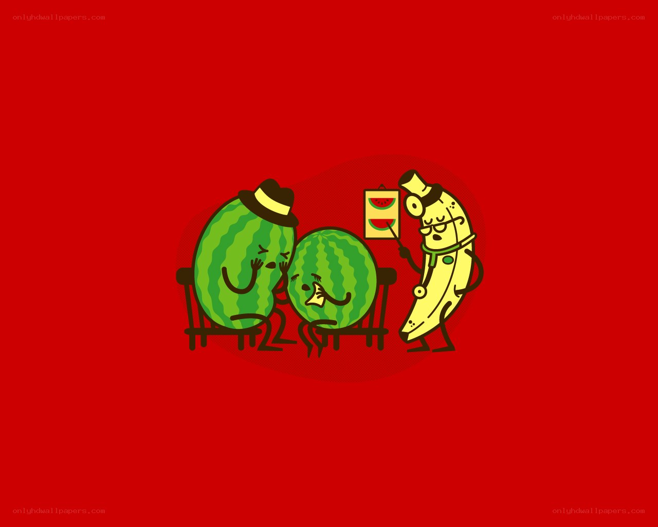 Watermelon and banana characters