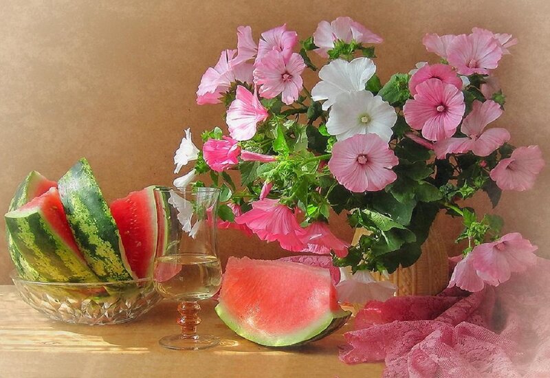 Watermelon and Flowers — Pink
