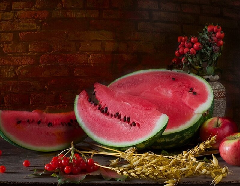 Watermelon and fruit still life