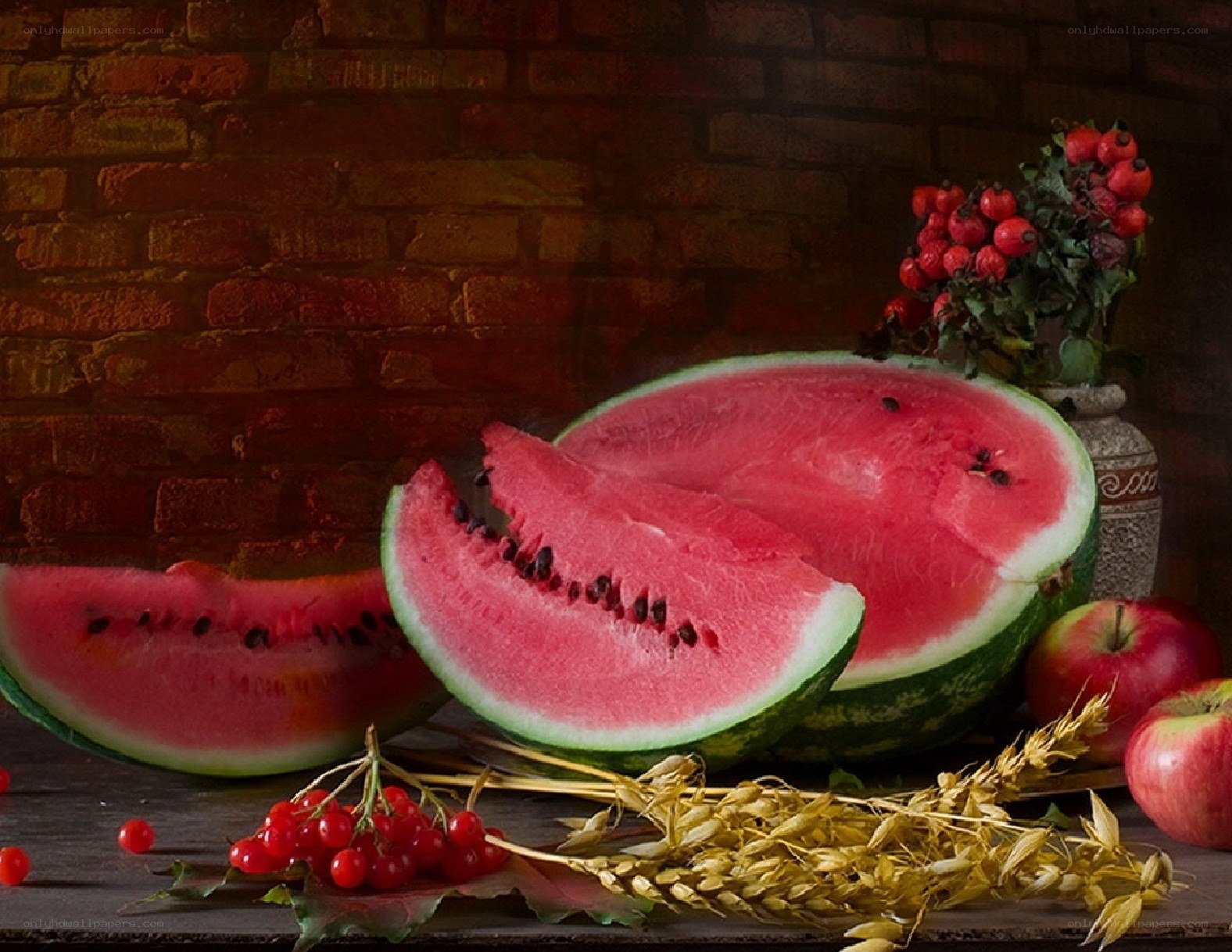 Watermelon and fruit still life