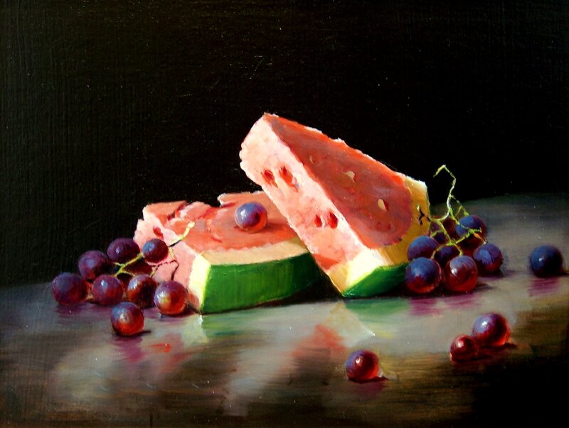 Watermelon and grapes still life
