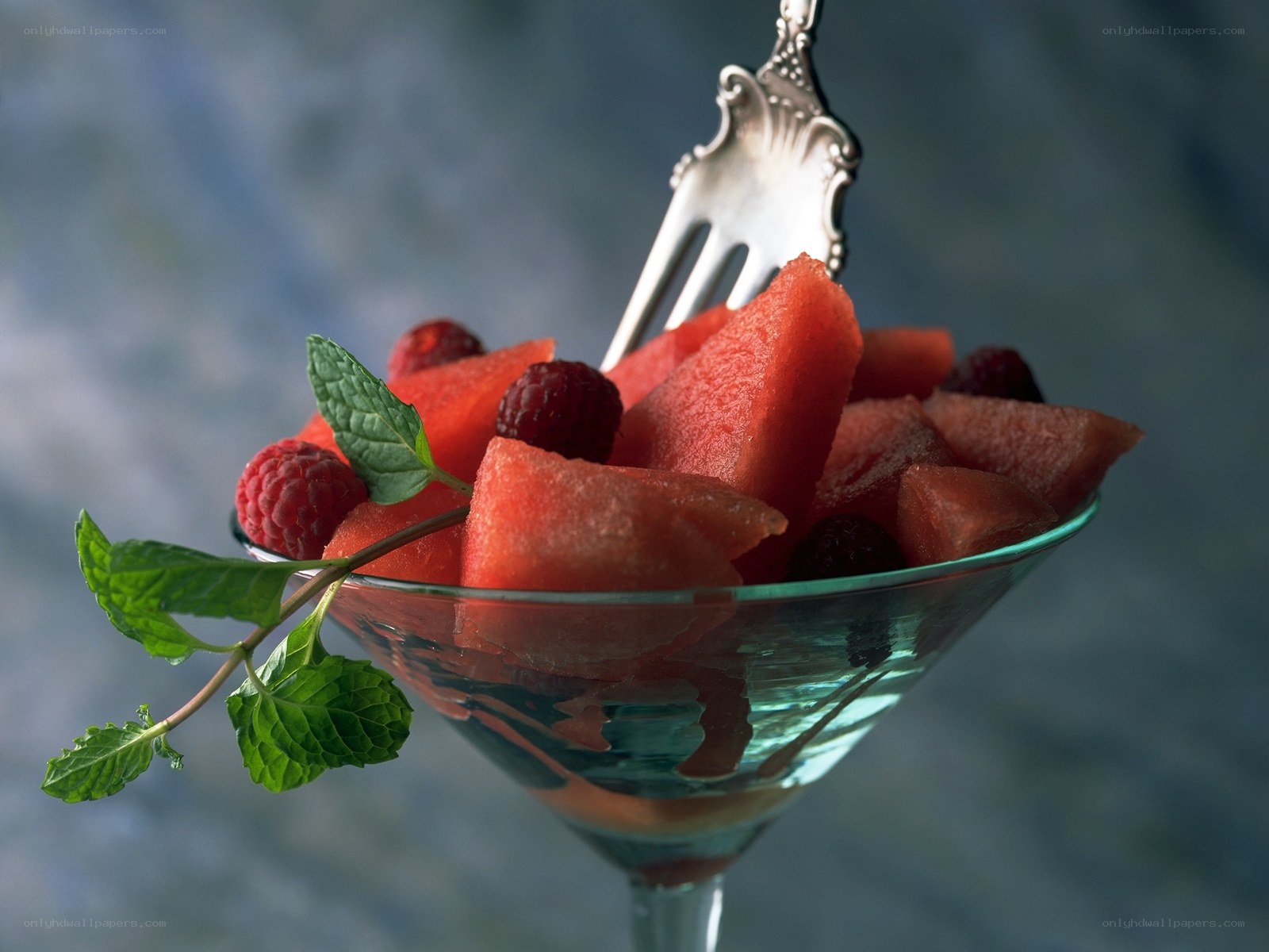 Watermelon and raspberry fruit salad