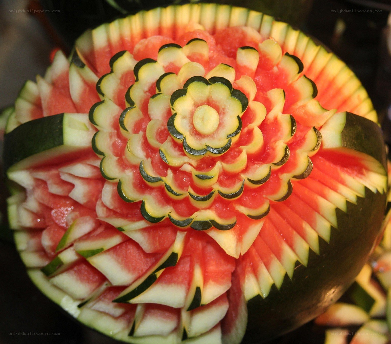 Watermelon carved into a flower