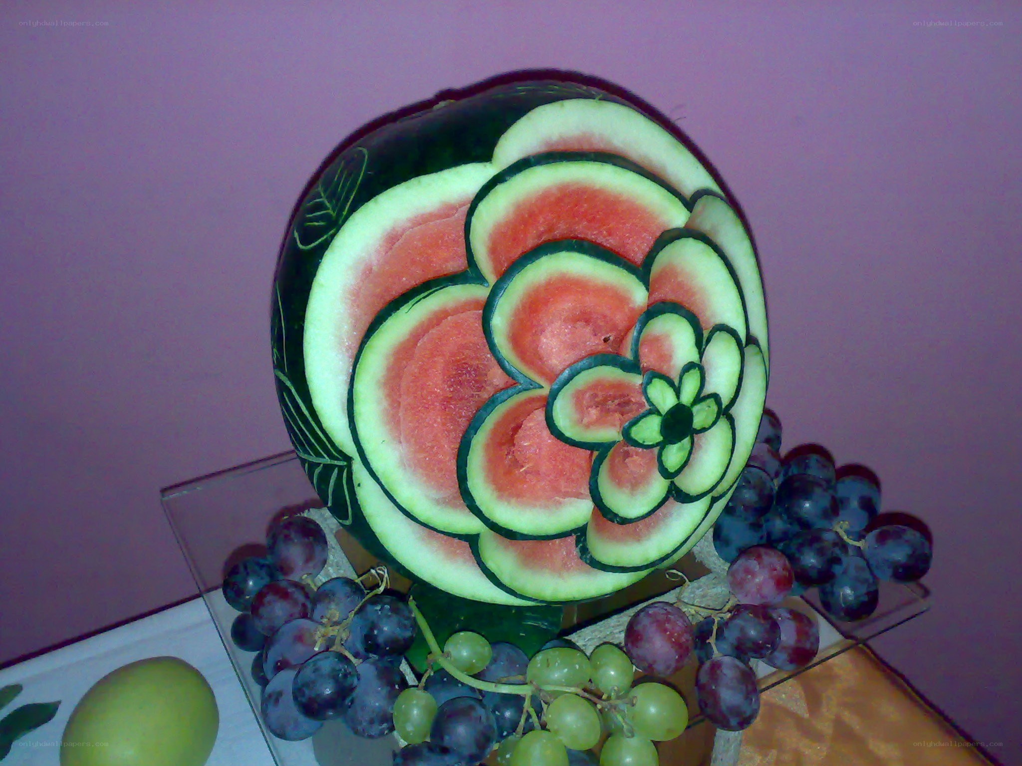 Watermelon carved into a flower
