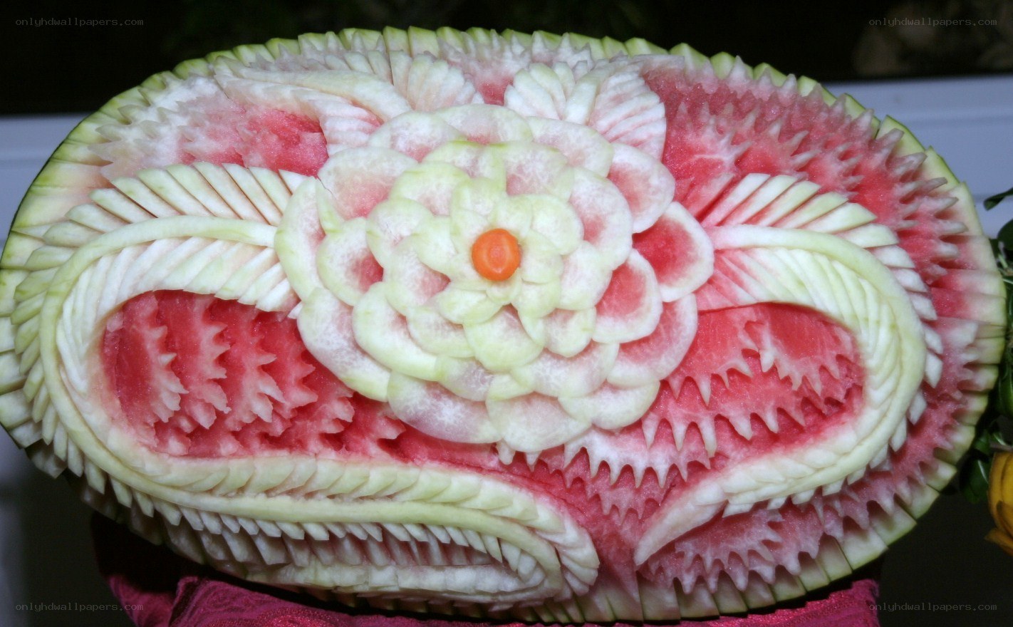 Watermelon carved into a flower