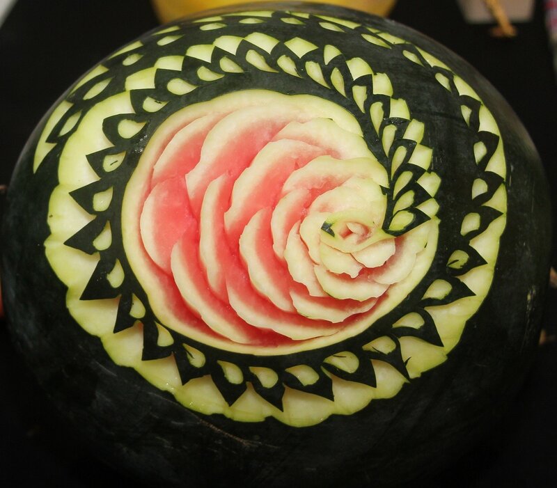 Watermelon carved into a rose